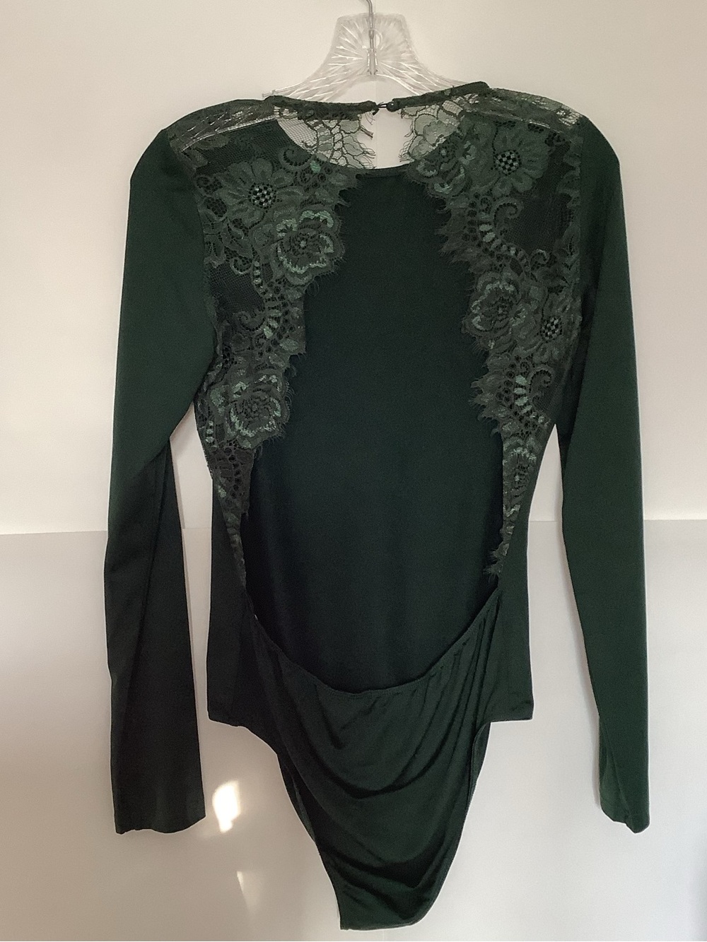 ⭐️ SHEIN Dark Green Long-Sleeve Open Lace-Back Bodysuit Size Large ⭐️